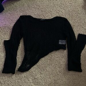 White Fox Black Asymmetrical Knit Sweater